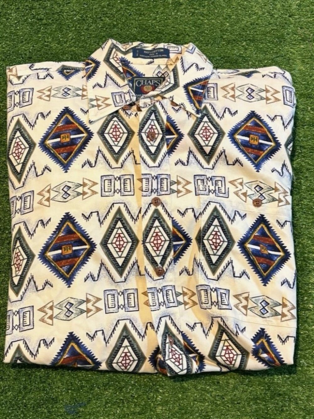 Vintage Ralph Lauren shirt mens medium white aztec navejo long sleeve chaps 90s